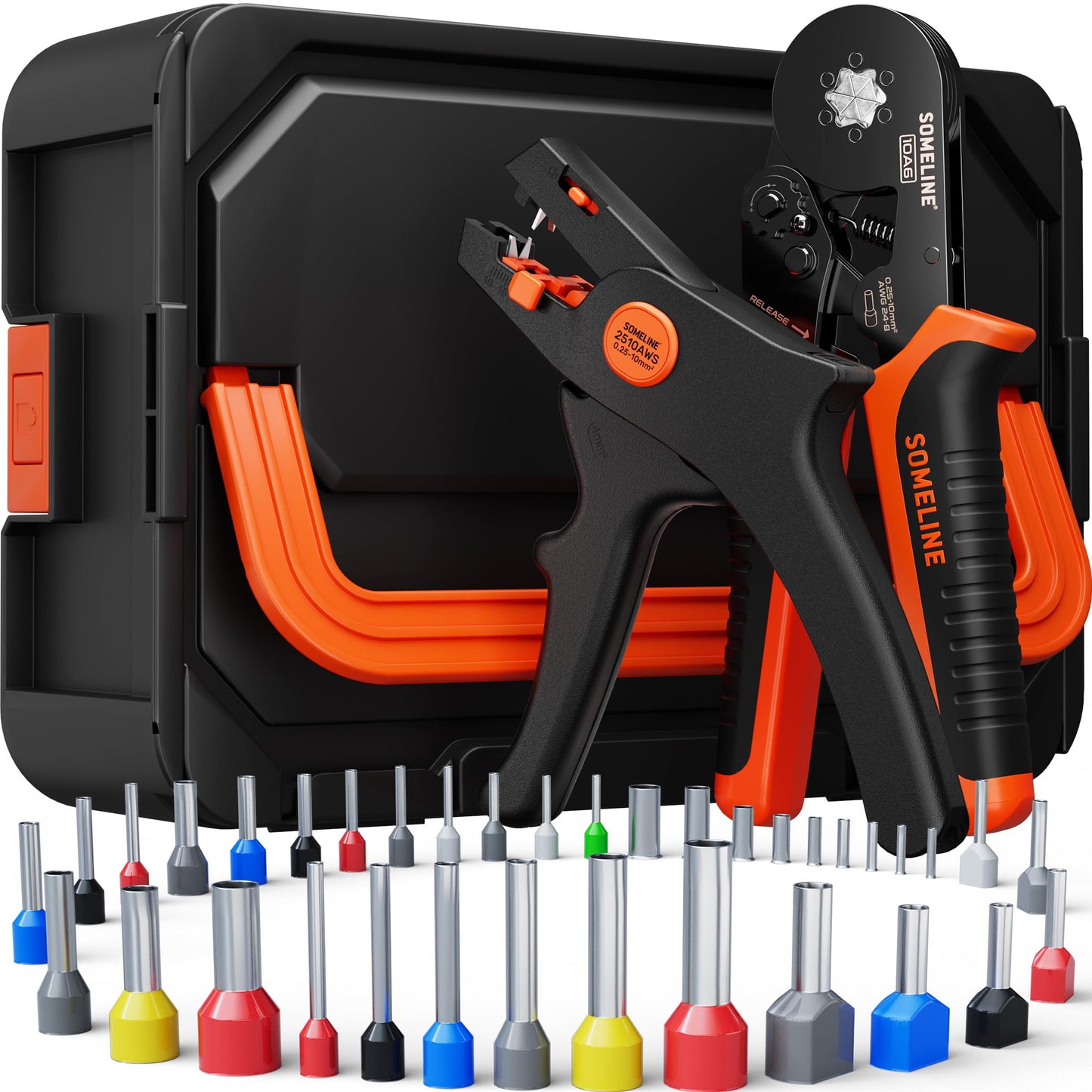 SOMELINE® Hexagonal Crimping Pliers Set, 36 Types [0.25-10mm²] Wire end ferrules Set, with Hexagonal Wire end Ferrule Pliers and Automatic Stripper, Crimping Pliers -Stackable Storage Box
