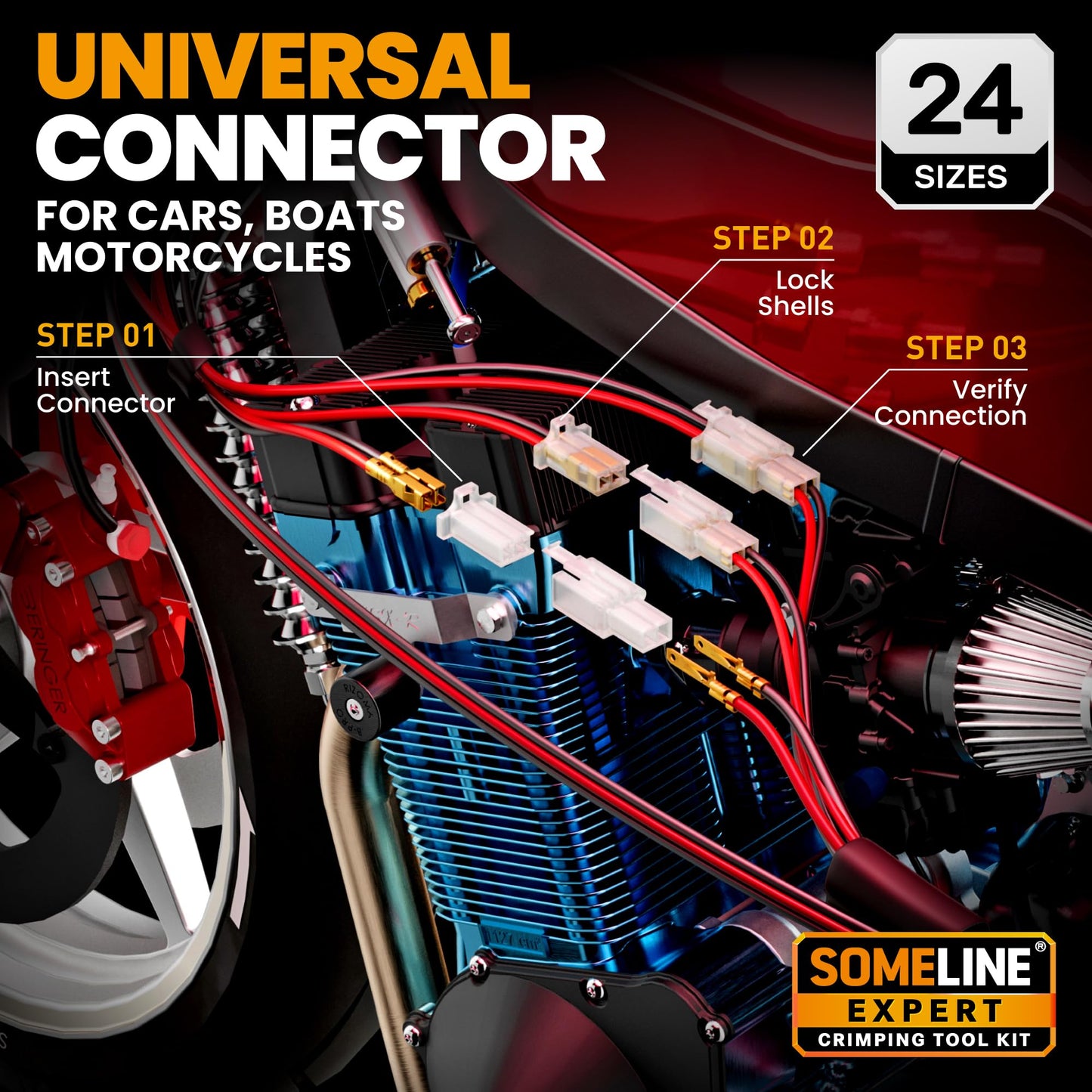 SOMELINE® Automotive Wire Connectors Crimp Tool Kit, Crimper for 24-14 AWG Non-Insulated Quick Disconnect Terminals, with 2-9 Pin 2.8mm/6.3mm Plugs & Sockets