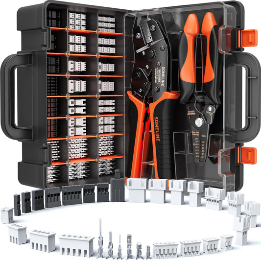 SOMELINE® Crimp Tool Connector Kit, JST-PH 2.0mm/JST-XH 2.5mm/Du Pont 2.54mm Connector Set, 30 Types of Connectors, 32-20 AWG Ratcheting Crimper for Du pont,JST Series,KF2510,Molex,TE Series