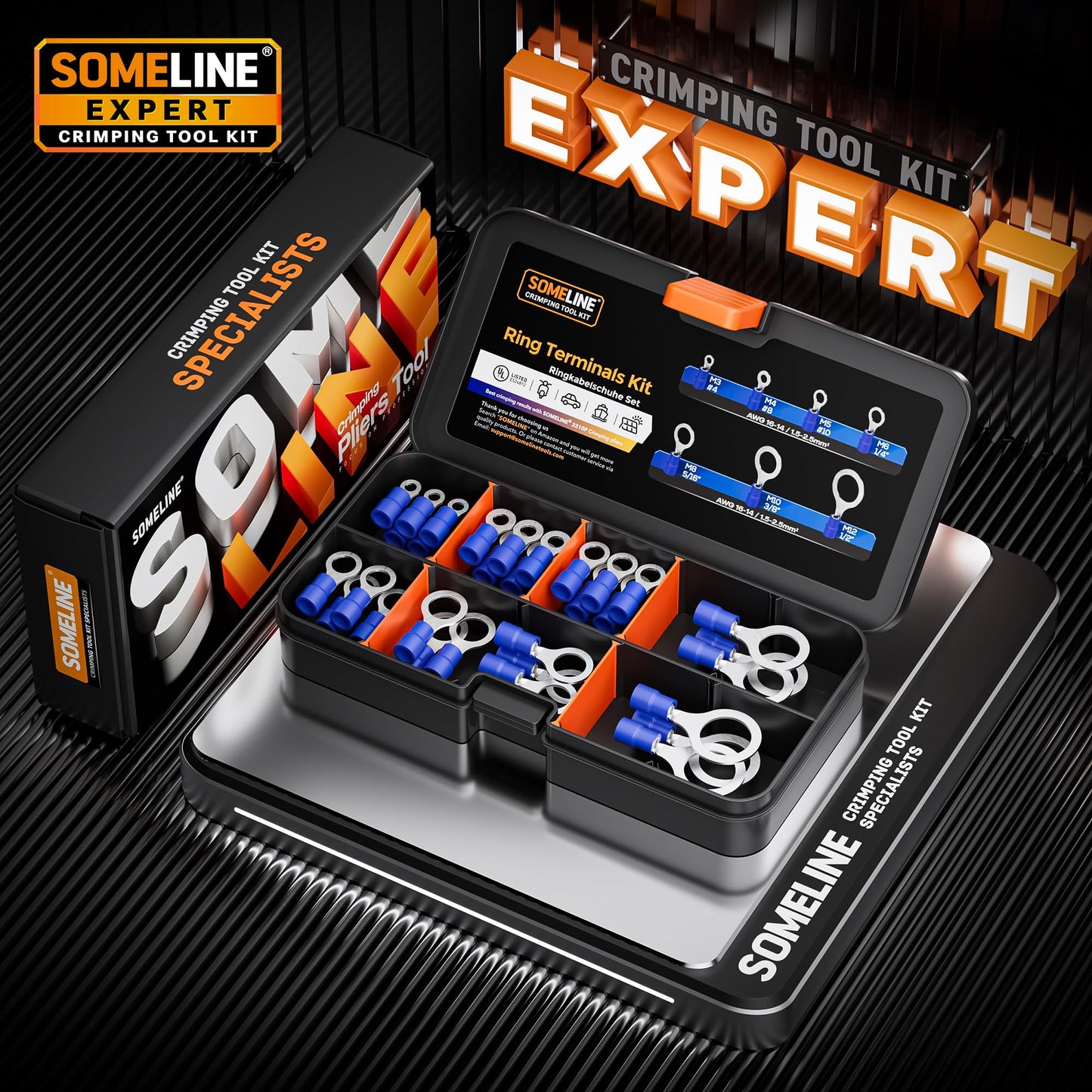 SOMELINE® Ring PVC Cable Lugs 1.5-2.5 mm², Blue Hole Ø M3 M4 M5 M6 M8 M10 M12, Partially Insulated Copper Tinned Crimp Connectors, Set of 60