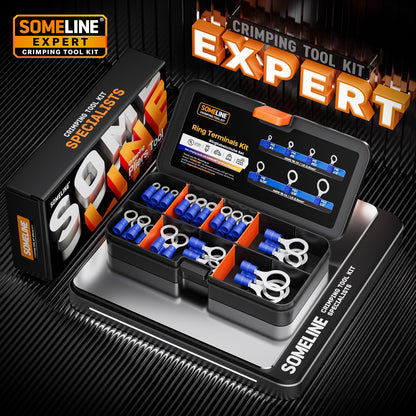 SOMELINE® Ring PVC Cable Lugs 1.5-2.5 mm², Blue Hole Ø M3 M4 M5 M6 M8 M10 M12, Partially Insulated Copper Tinned Crimp Connectors, Set of 60