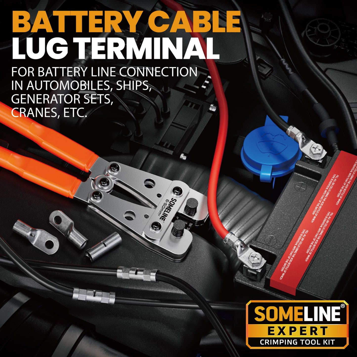 SOMELINE® Crimping Tool Set for Cable Lugs, Ring Terminals, Tinned Copper Bolt Hole Connectors suit for 6-50mm², Crimping Pliers - Press Pliers