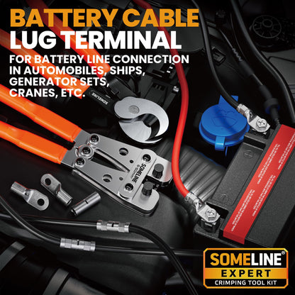 SOMELINE® Crimping Tool Cable Lugs Set, Tube Cable Lug Pliers 6-50mm², Tinned Copper Ring Cable Lugs with Bolt Hole, Includes Cable Cutter + Tool Box, Crimping Pliers - Pressing Tool, Electrical Tool Set