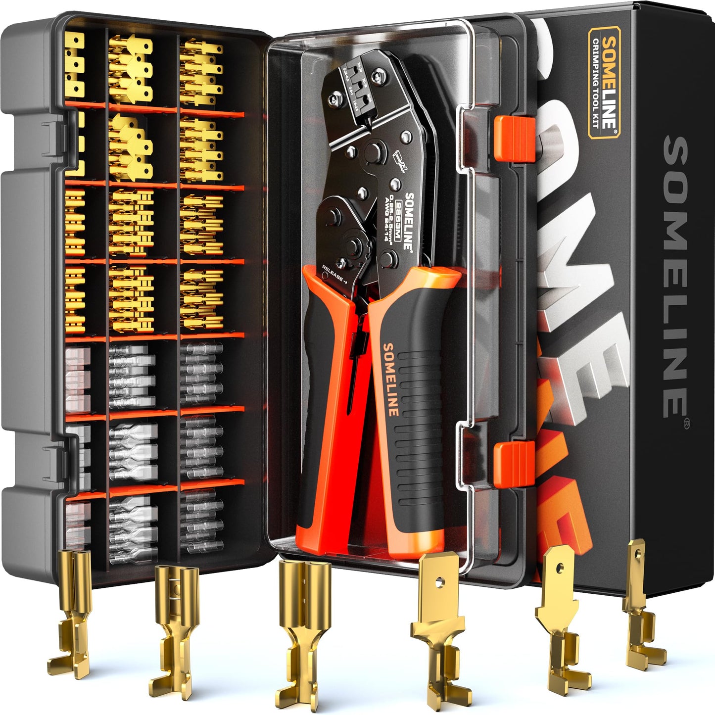 SOMELINE® Open Terminal Connector Crimping Tool Kit, 2.8/4.8/6.3mm Male Female Non-Insulated Disconnect Terminals, AWG 24-14 Crimping Pliers for Molex 2.13/2.36mm, AMP - TE CONNECTIVITY Connectors