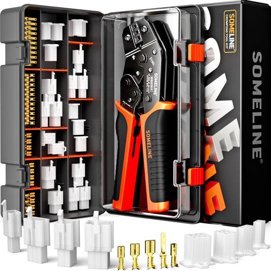 SOMELINE® Automotive Wire Connectors Crimp Tool Kit, Crimper for 24-14 AWG Non-Insulated Quick Disconnect Terminals, with 2-6 Pin 2.8mm Plugs & Sockets