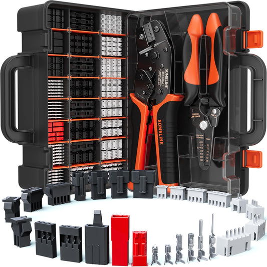 SOMELINE® Crimp Tool Connector Kit, JST-XH/SM/SYP 2.5mm and Du pont 2.54mm Connector Set, 27 Types of Connectors, 30-20 AWG Ratcheting Crimper for JST Series,KF2510,Molex,AMP EI Series