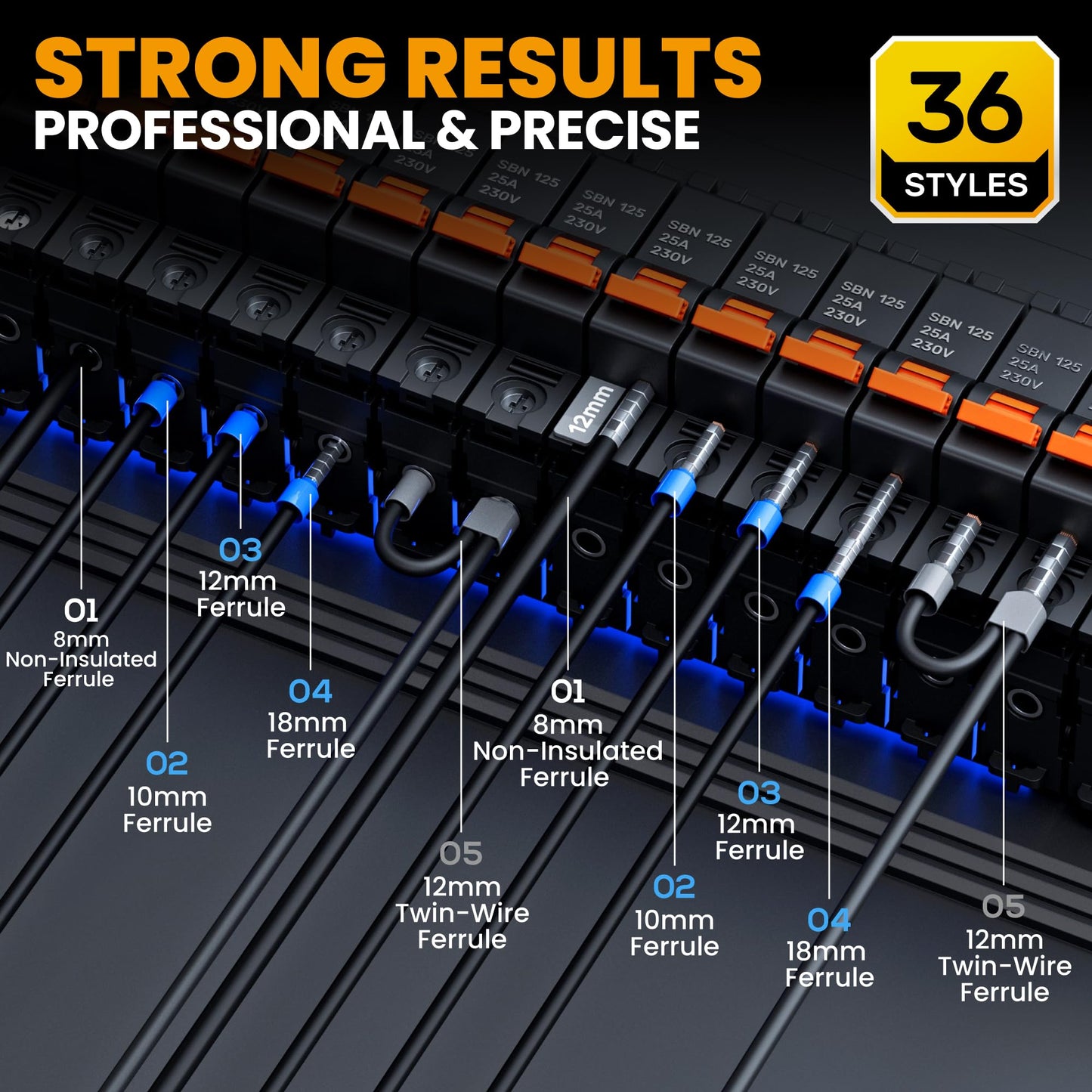 SOMELINE® Hexagonal Crimping Pliers Set, 36 Types [0.25-10mm²] Wire end ferrules Set, with Hexagonal Wire end Ferrule Pliers and Automatic Stripper, Crimping Pliers -Stackable Storage Box