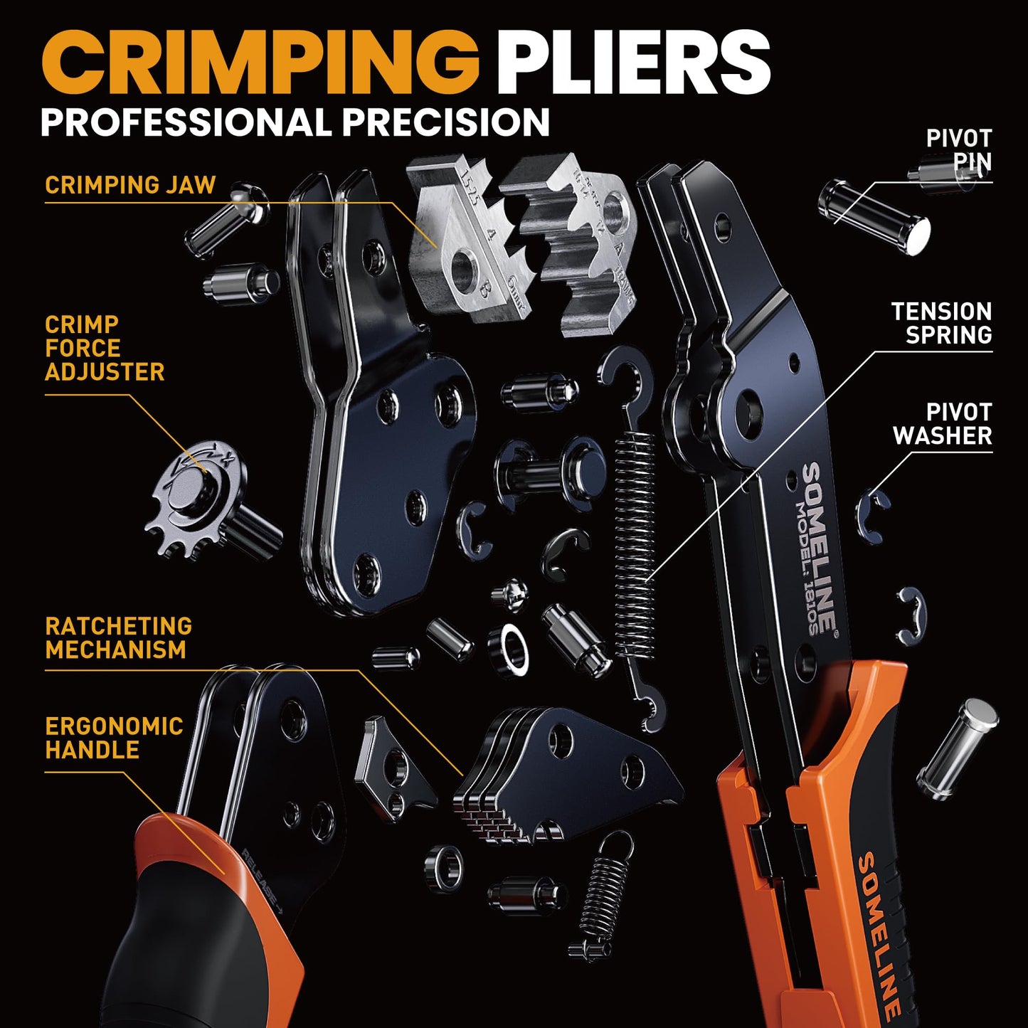 SOMELINE® Solar Connector Crimping Tool Kit, 14 12 10 AWG Ratchet Wire Crimper, 15 Pairs Solar Panel Connectors, Wrenches and Automatic Solar Wire Stripper, for Solar Panel Cable Assembly