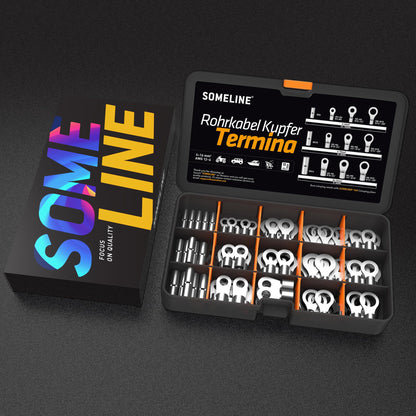 SOMELINE® DIN Series Ring Cable Lug Set for Cables 4-16mm², Includes Ring, Crimp, Cable Lugs in Sizes M5, M6, M8 & M10, Tube Cable Lugs, Compatible with 16S Crimping Pliers