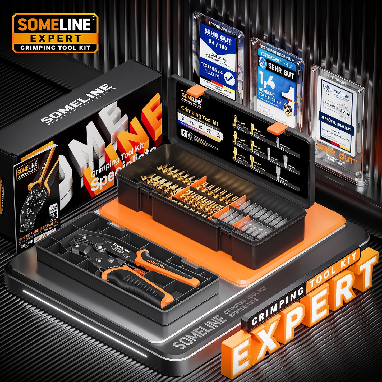 SOMELINE® Open Terminal Connector Crimping Tool Kit, 2.8/4.8/6.3mm Male Female Non-Insulated Disconnect Terminals, AWG 24-14 Crimping Pliers for Molex 2.13/2.36mm, AMP - TE CONNECTIVITY Connectors