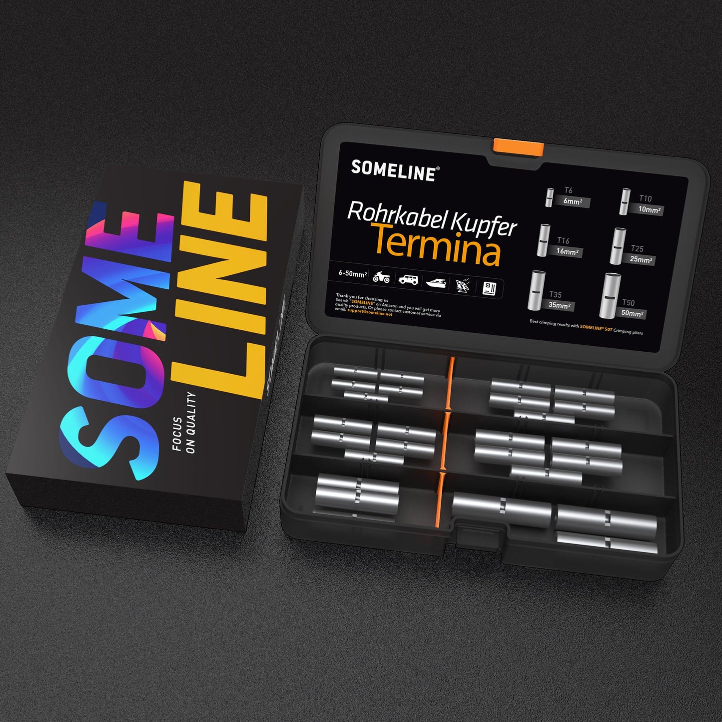 SOMELINE® T-Series Tube Cable Lug Kits - Butt Connectors - Cable Lugs - Battery Cable Lugs - Crimp Connectors - Suitable as Cable Connectors for Automotive - 6-50mm² - Wire Cable Crimping