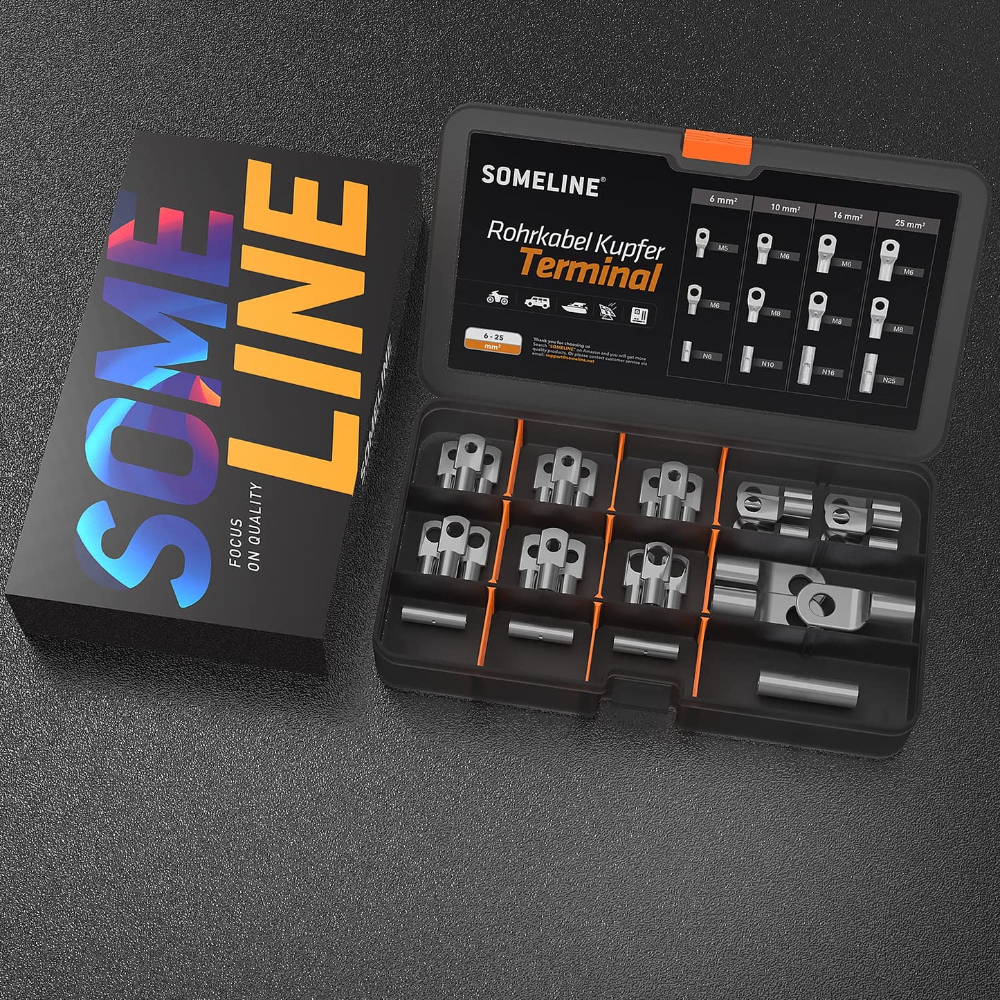 SOMELINE® T-Series Tube Cable Lug Kits - Ring Cable Lugs - Cable Lugs - Battery Cable Lugs - Crimp Connectors - Suitable as Cable Connectors for Automotive - 6-25mm² - Wire Cable Crimping