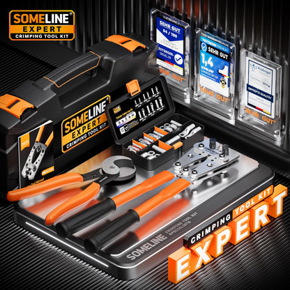 SOMELINE® Crimping Tool Cable Lugs Set, Tube Cable Lug Pliers 6-50mm², Tinned Copper Ring Cable Lugs with Bolt Hole, Includes Cable Cutter + Tool Box, Crimping Pliers - Pressing Tool, Electrical Tool Set