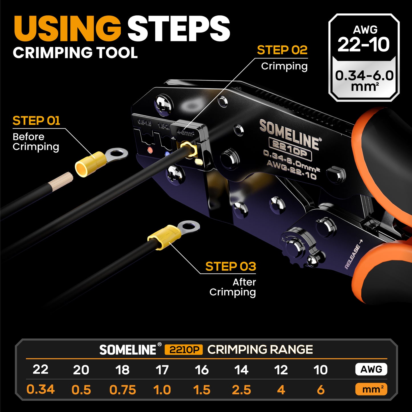 SOMELINE® Insulated Wire Terminal Crimping Tools Kit, Crimping Tool Set with 36 Sizes Wire Crimps Terminal, Crimping Cable lugs Set, Butt Plugs Terminal for 0.34-6mm²(AWG 22-10) Electrical Wire