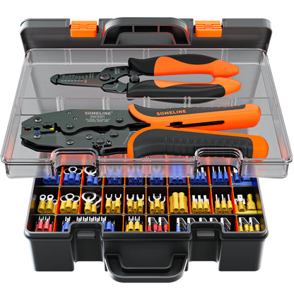 SOMELINE® Insulated Wire Terminal Crimping Tools Kit, Crimping Tool Set with 39 Sizes Wire Crimps Terminal, Crimping Cable Lugs Set, Butt Plugs Terminal for 0.34-6 mm²(AWG 22-10) Electrical Wire