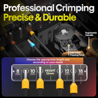 SOMELINE® Crimpwerkzeug-Set mit 23 Arten von Aderendhülsen – Aderendhülsenzange 0,25–10 mm² (AWG 24–8) I Abisolierzange, Elektriker-Werkzeug, Crimper, Crimpzange, Drahtcrimpwerkzeug, Crimpzange