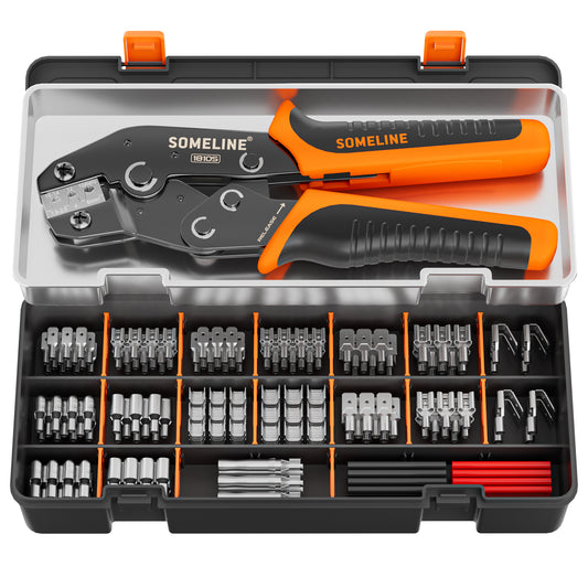 SOMELINE® Wire Terminal Crimping Tool Kit, Crimping Tool Set with 18 Sizes Wire Connector Set, Crimp Plier 0.75-6mm²(AWG 18-10) Non-Insulated Open Barrel Terminals Wire Splices Brass Spade Connecto